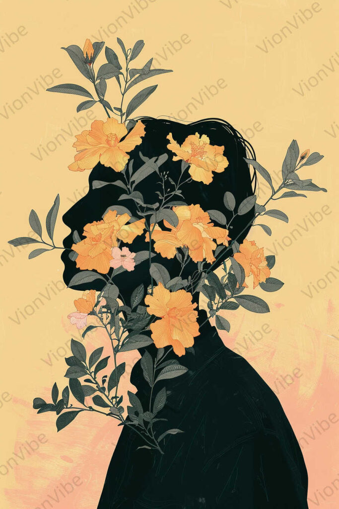 silhouette of a girl with a bouquet of flowers